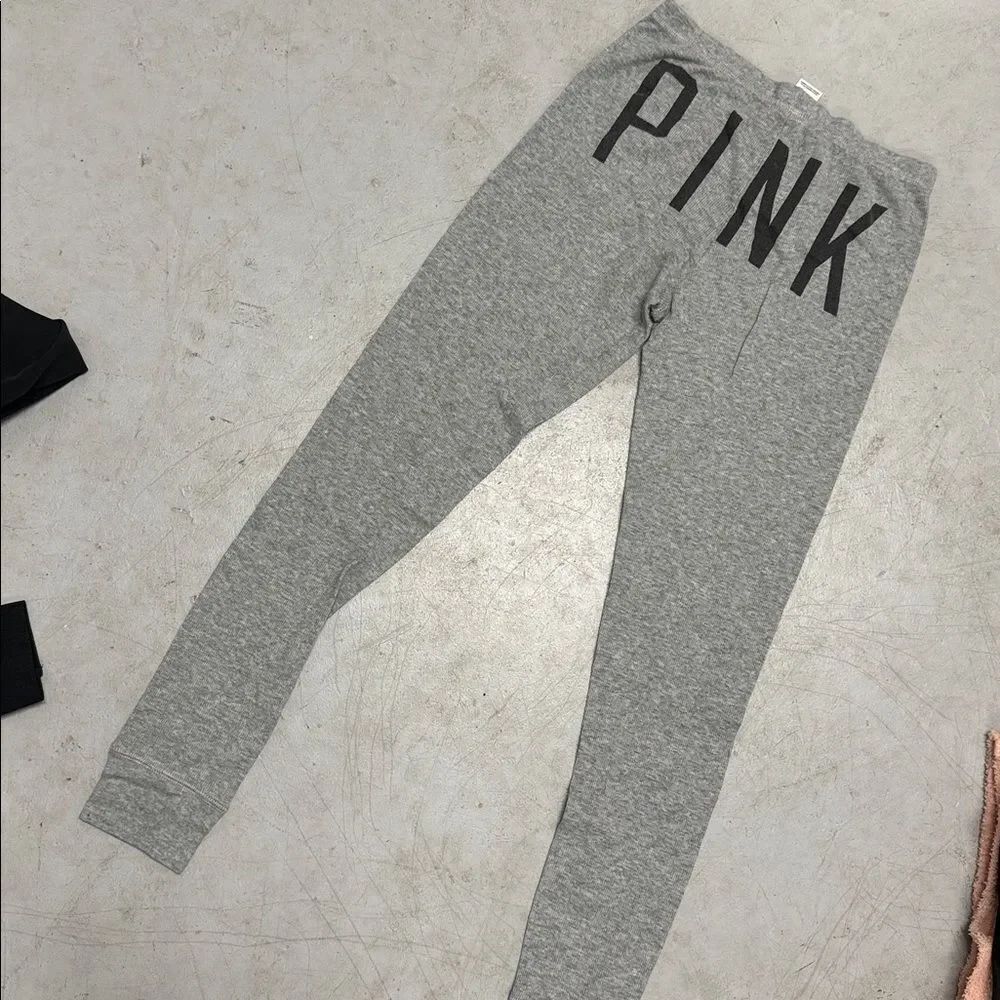 Gray PINK Ribbed Leggings - Pink on Backside - Like NEW - XS